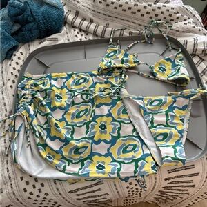 Floral Bikini Set with Skirt Cover-Up